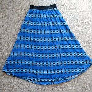 LuLaRoe Lucy Blue Black Aztec Flowy Layered A-Line Midi Skirt Sz Small NWOT Maxi